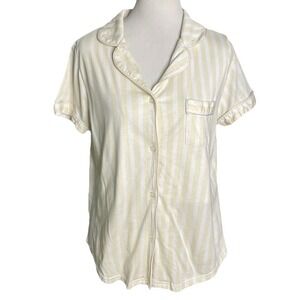 Faceplant Dreams‎ Pajama Shirt Organic Cotton Bamboo Stripe White Yellow Medium